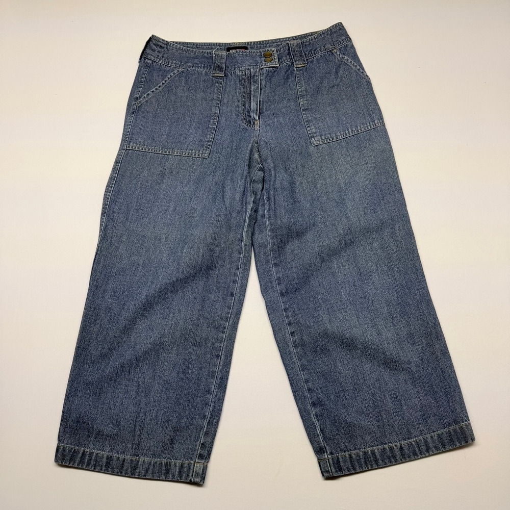 NY Jeans New York & Company Womens 10 Wide Leg Crop Denim Blue Carpenter Pants